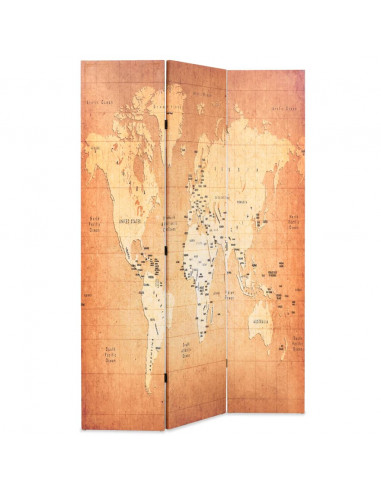 Paravento Pieghevole 120x170 cm Stampa Mappa del Mondo Giallo