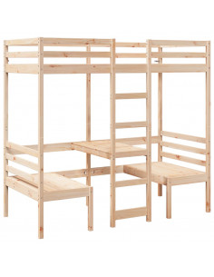 Giroletto Soppalco con Scrivania e Sedie 90x190cm Legno Pino 2