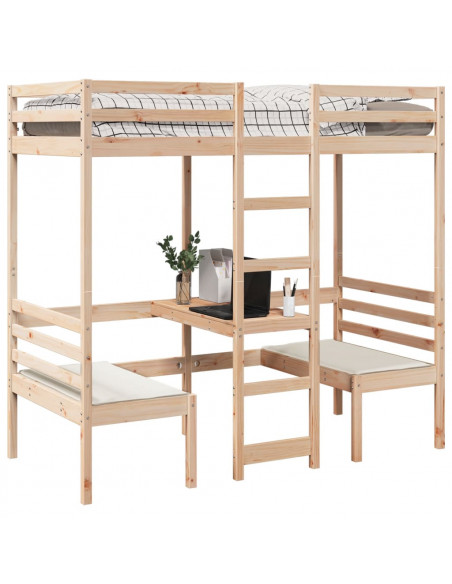 Giroletto Soppalco con Scrivania e Sedie 90x190cm Legno Pino