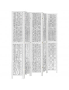 Divisorio Ambienti 5Pannelli Bianco Legno Massello di Paulownia 2