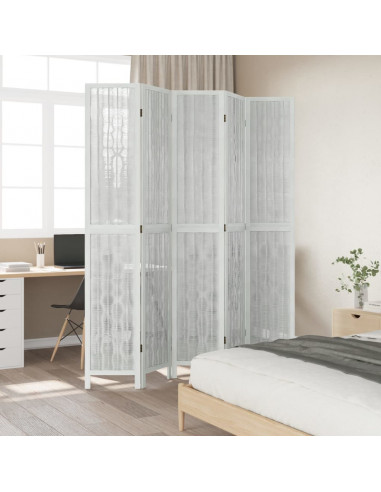 Divisorio Ambienti 5Pannelli Bianco Legno Massello di Paulownia