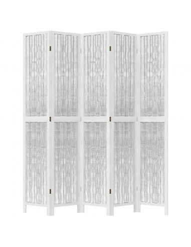 Divisorio Ambienti 5Pannelli Bianco Legno Massello di Paulownia