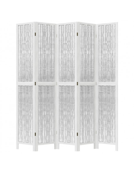 Divisorio Ambienti 5Pannelli Bianco Legno Massello di Paulownia