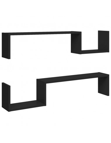 Mensole a Muro 2 pz Nere 100x15x20 cm in Legno Multistrato