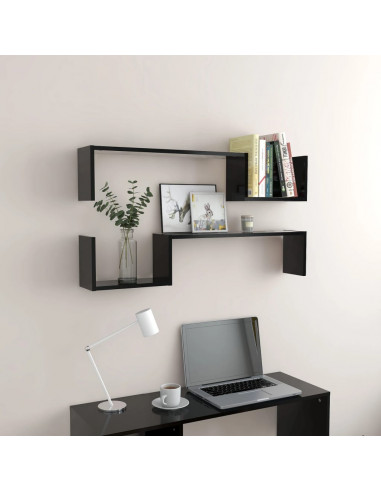 Mensole a Muro 2 pz Nere 100x15x20 cm in Legno Multistrato
