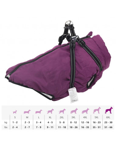 Cappotto Cani Imbracatura Impermeabile Riflettente Viola 6XL