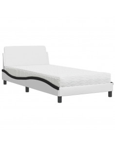 Letto con Materasso Bianco e Nero 100x200 cm in Similpelle 2