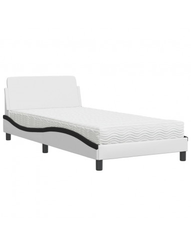 Letto con Materasso Bianco e Nero 100x200 cm in Similpelle