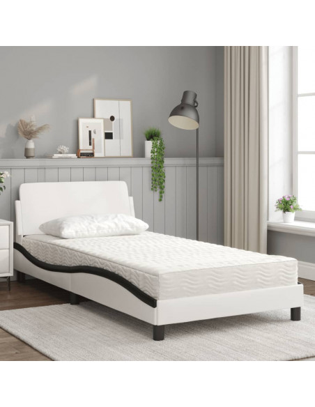 Letto con Materasso Bianco e Nero 100x200 cm in Similpelle