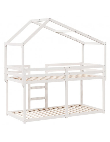 Letto a Castello con Tetto Bianco 75x190 cm Legno Massello Pino