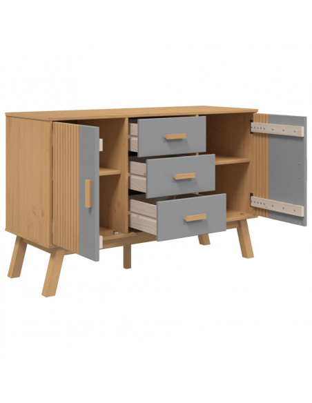 Credenza OLDEN Grigia e Marrone 114x43x73,5 cm Massello di Pino