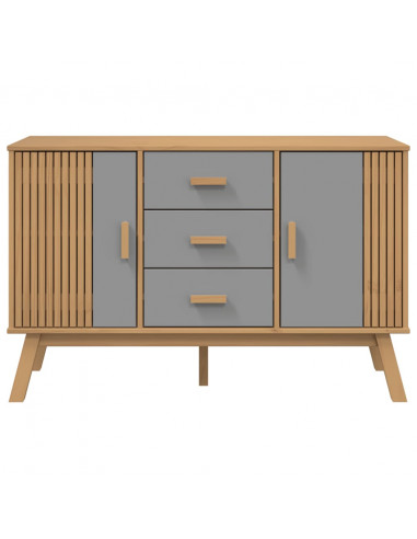 Credenza OLDEN Grigia e Marrone 114x43x73,5 cm Massello di Pino
