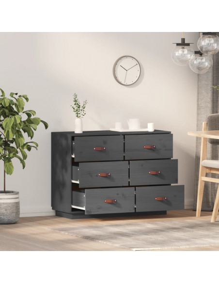 Credenza Grigia 100x40x75 cm in Legno Massello di Pino