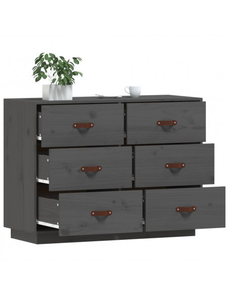 Credenza Grigia 100x40x75 cm in Legno Massello di Pino