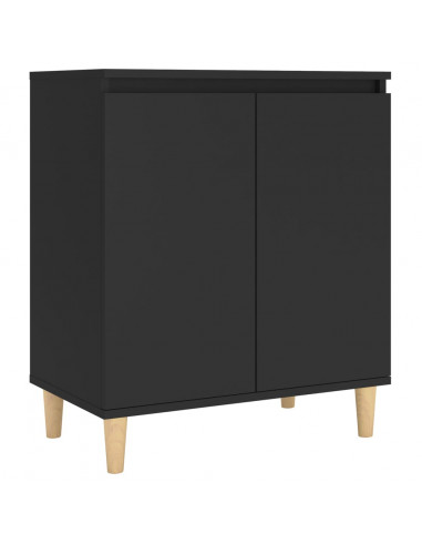 Credenza con Gambe Legno Massello Nera 60x35x70 cm Multistrato