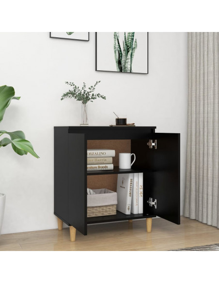 Credenza con Gambe Legno Massello Nera 60x35x70 cm Multistrato