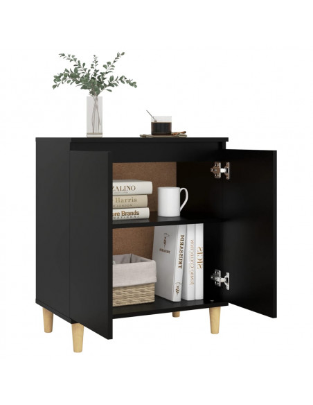 Credenza con Gambe Legno Massello Nera 60x35x70 cm Multistrato