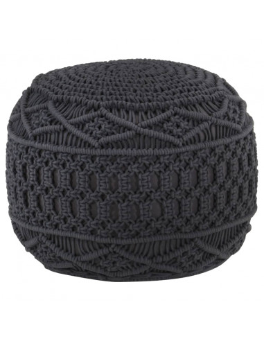 Pouf Lavorato a Mano Macramé Antracite 45x30 cm in Cotone