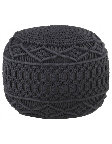 Pouf Lavorato a Mano Macramé Antracite 45x30 cm in Cotone
