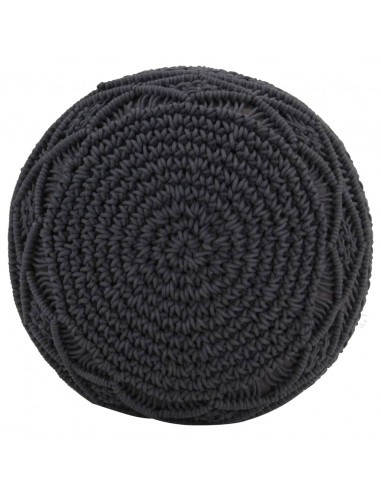 Pouf Lavorato a Mano Macramé Antracite 45x30 cm in Cotone