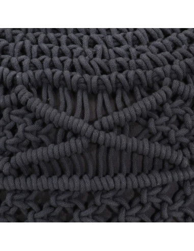 Pouf Lavorato a Mano Macramé Antracite 45x30 cm in Cotone