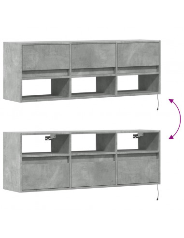 Mobile TV a Parete con Luci LED Grigio Cemento 130x31x45 cm