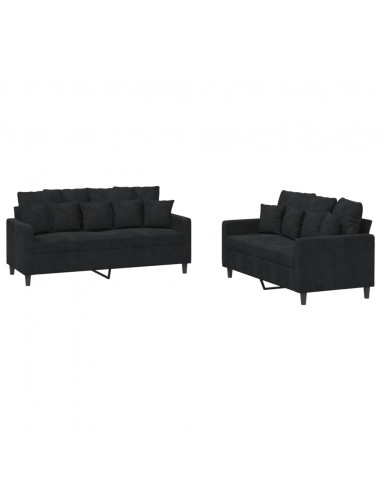 Set di Divani 2 pz con Cuscini Nero in Velluto