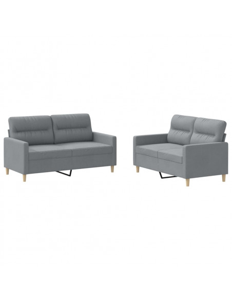 Set di Divani 2 pz con Cuscini Grigio Chiaro in Tessuto