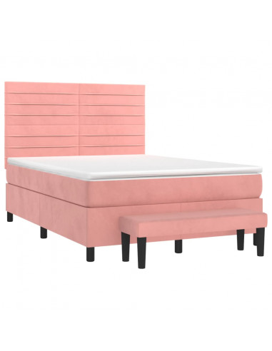 Giroletto a Molle con Materasso Rosa 140x200 cm in Velluto