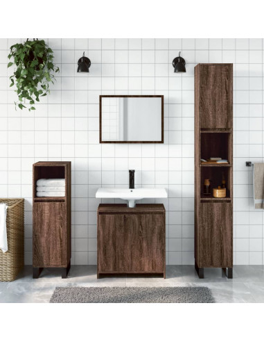 Set Mobili da Bagno 2 pz Rovere Marrone in Legno Multistrato