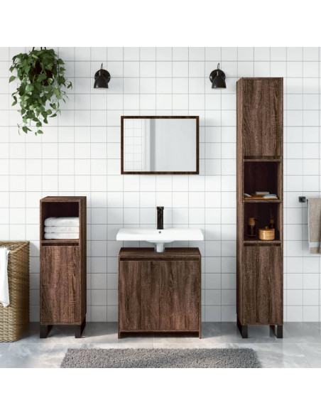 Set Mobili da Bagno 2 pz Rovere Marrone in Legno Multistrato