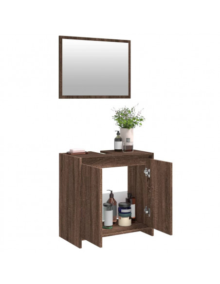 Set Mobili da Bagno 2 pz Rovere Marrone in Legno Multistrato