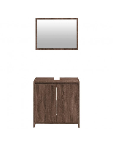Set Mobili da Bagno 2 pz Rovere Marrone in Legno Multistrato