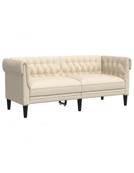 Divano Chesterfield a 2 Posti Crema in Tessuto