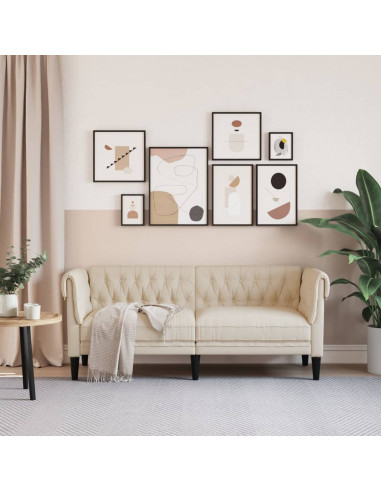 Divano Chesterfield a 2 Posti Crema in Tessuto