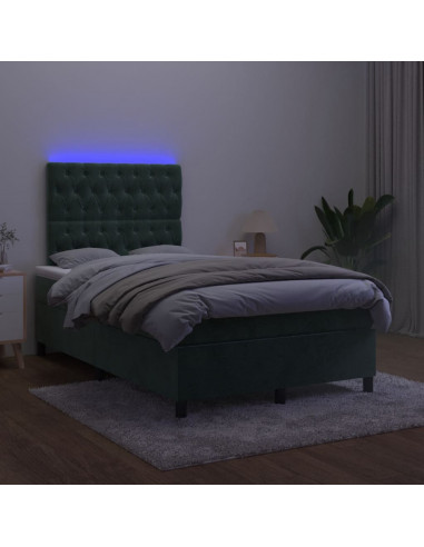 Letto a Molle con Materasso e LED Verde Scuro 120x190cm Velluto