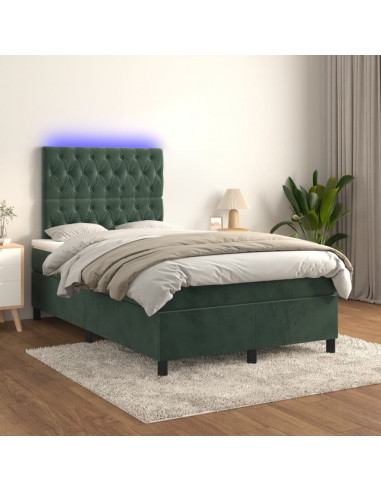 Letto a Molle con Materasso e LED Verde Scuro 120x190cm Velluto