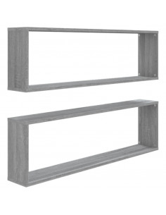 Mensole Cubo Muro 2pz Grigio Sonoma 100x15x30 Legno Multistrato 2