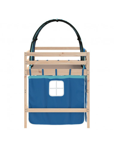 Letto a Soppalco con Tunnel Bambini Blu 90x200cm Massello Pino
