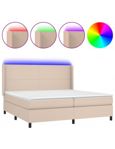 Giroletto Molle Materasso e LED Cappuccino 200x200cm Similpelle 2