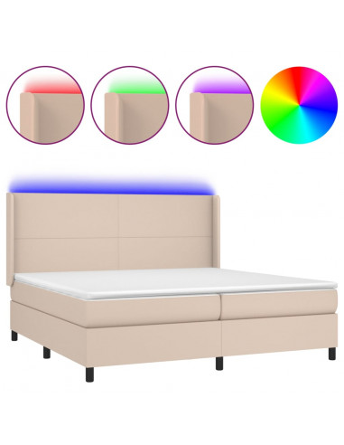 Giroletto Molle Materasso e LED Cappuccino 200x200cm Similpelle