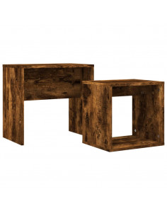 Tavolini Impilabili 2 pz Rovere Fumo in Legno Multistrato 2
