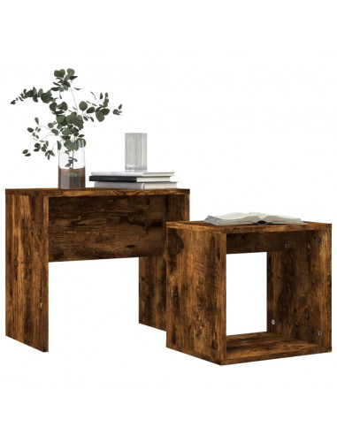 Tavolini Impilabili 2 pz Rovere Fumo in Legno Multistrato