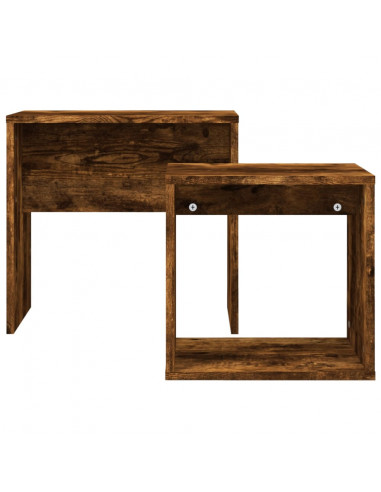 Tavolini Impilabili 2 pz Rovere Fumo in Legno Multistrato