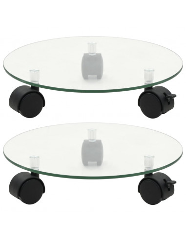 Pedane con Ruote per Piante 2pz in Vetro Temperato Rotondo 28cm