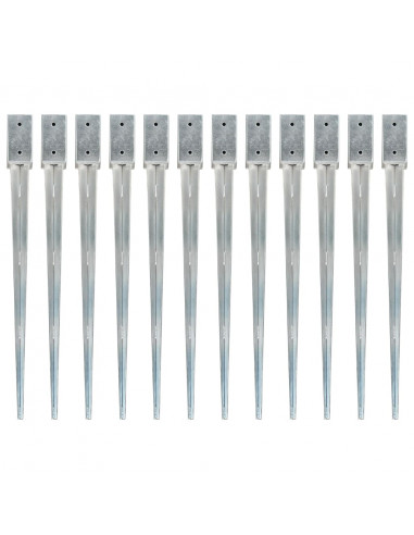 Picchetti di Terra 12 pz Argento 7x7x90 cm in Acciaio Zincato