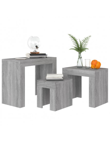 Tavolini Salotto Impilabili 3pz Grigio Sonoma Legno Multistrato