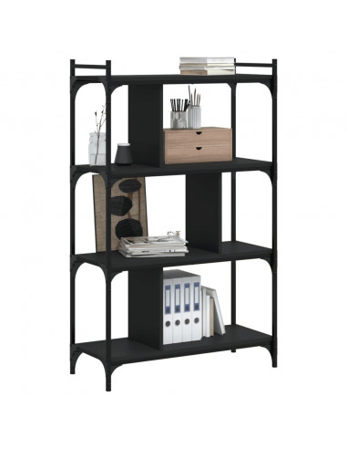 Libreria Nera 4 Ripiani 76x32x123 cm Legno Multistrato