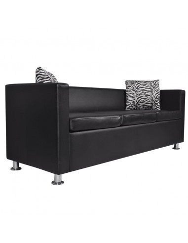 Divano a 3 Posti in Similpelle Nero