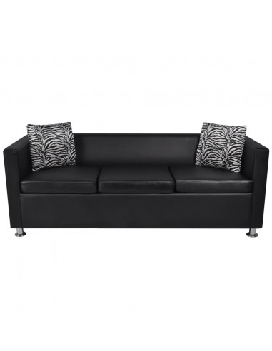 Divano a 3 Posti in Similpelle Nero